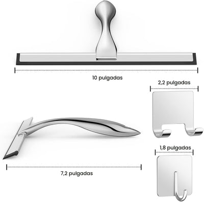 Escobilla ducha acero inox 10pulg con ganchos adhesivos