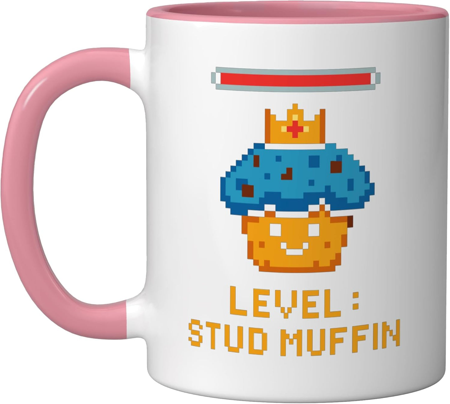 Taza Cerámica Arte Pixel Juego de Muffin Rosa/Blanco