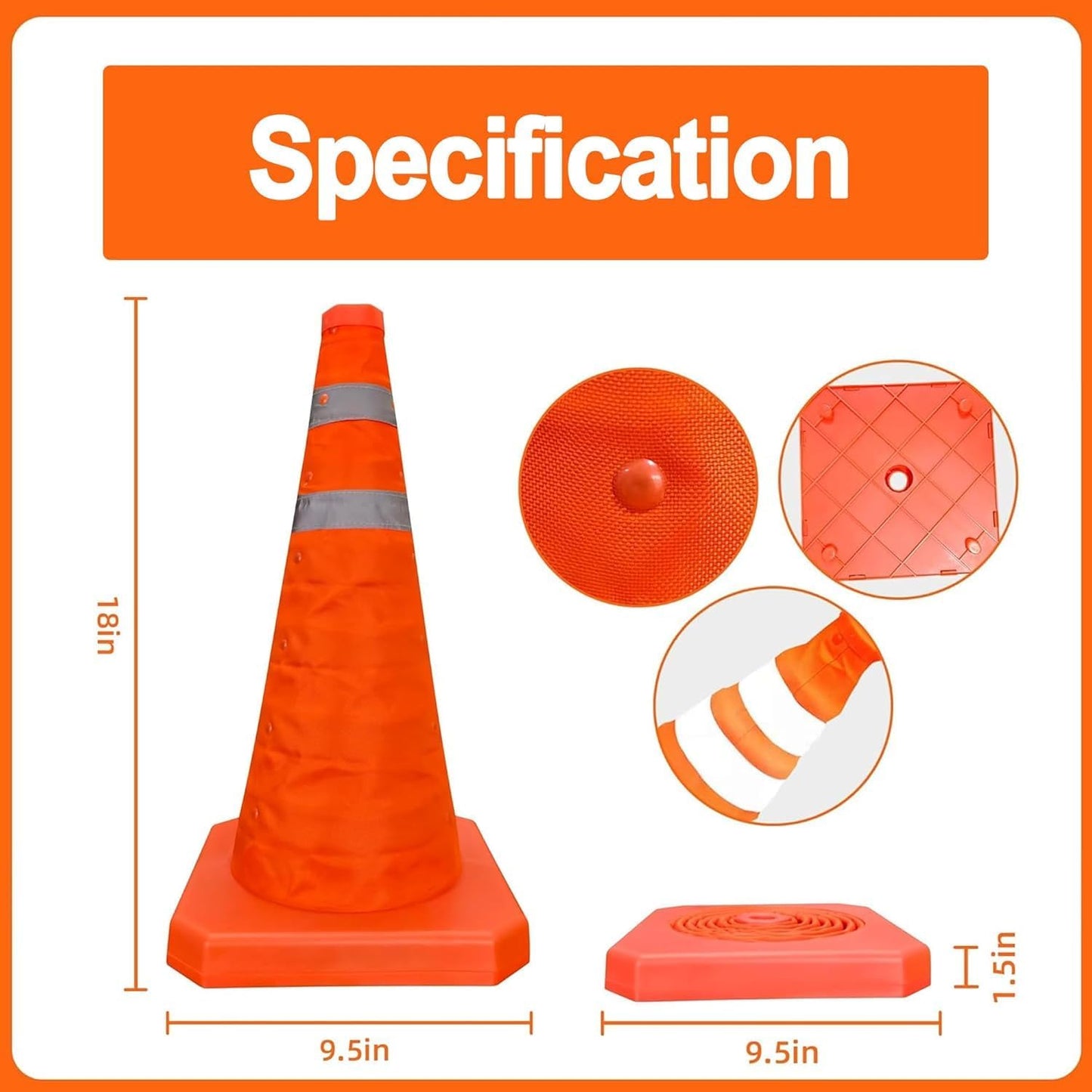 3 Conos Plegables 18pulg con Chaleco Reflectante Seguridad Vial