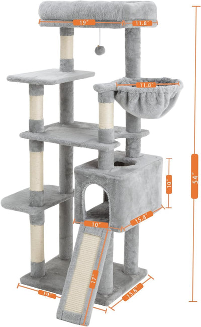 Árbol gatos 54pulg con hamaca y percha felpa