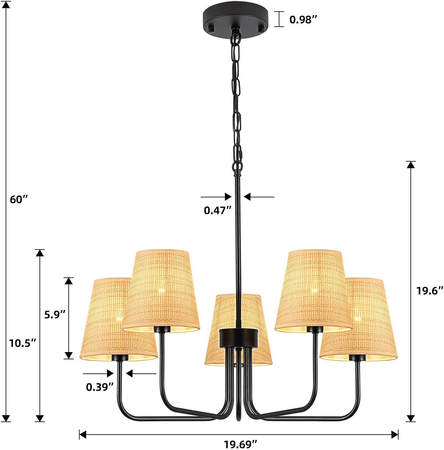 Candelabro negro 5 luces para comedor cocina sala