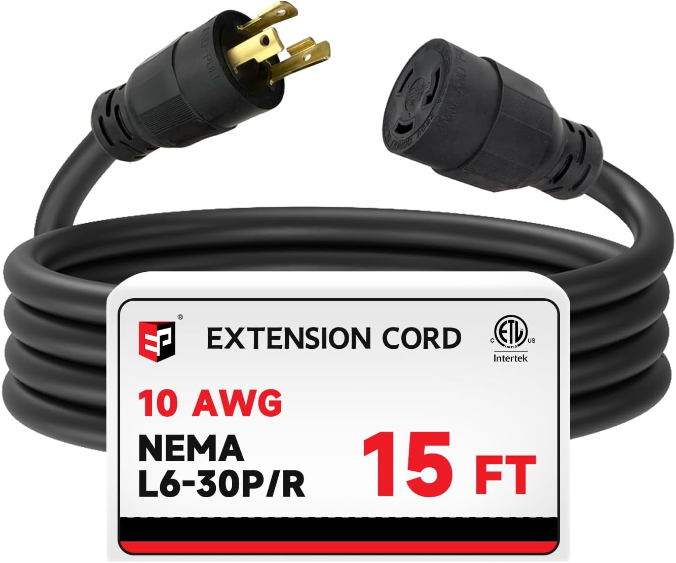 Cable extensión generador 30A 15pies 250V SJTW negro