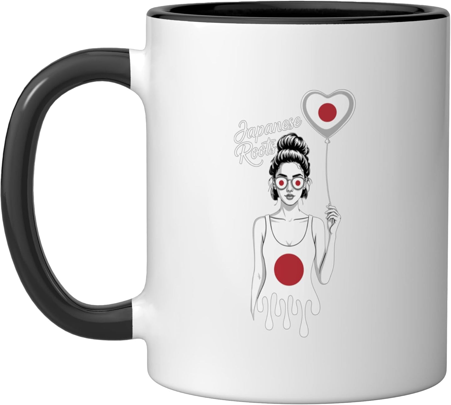 Taza Cerámica Bandera Japón Negro/Blanco