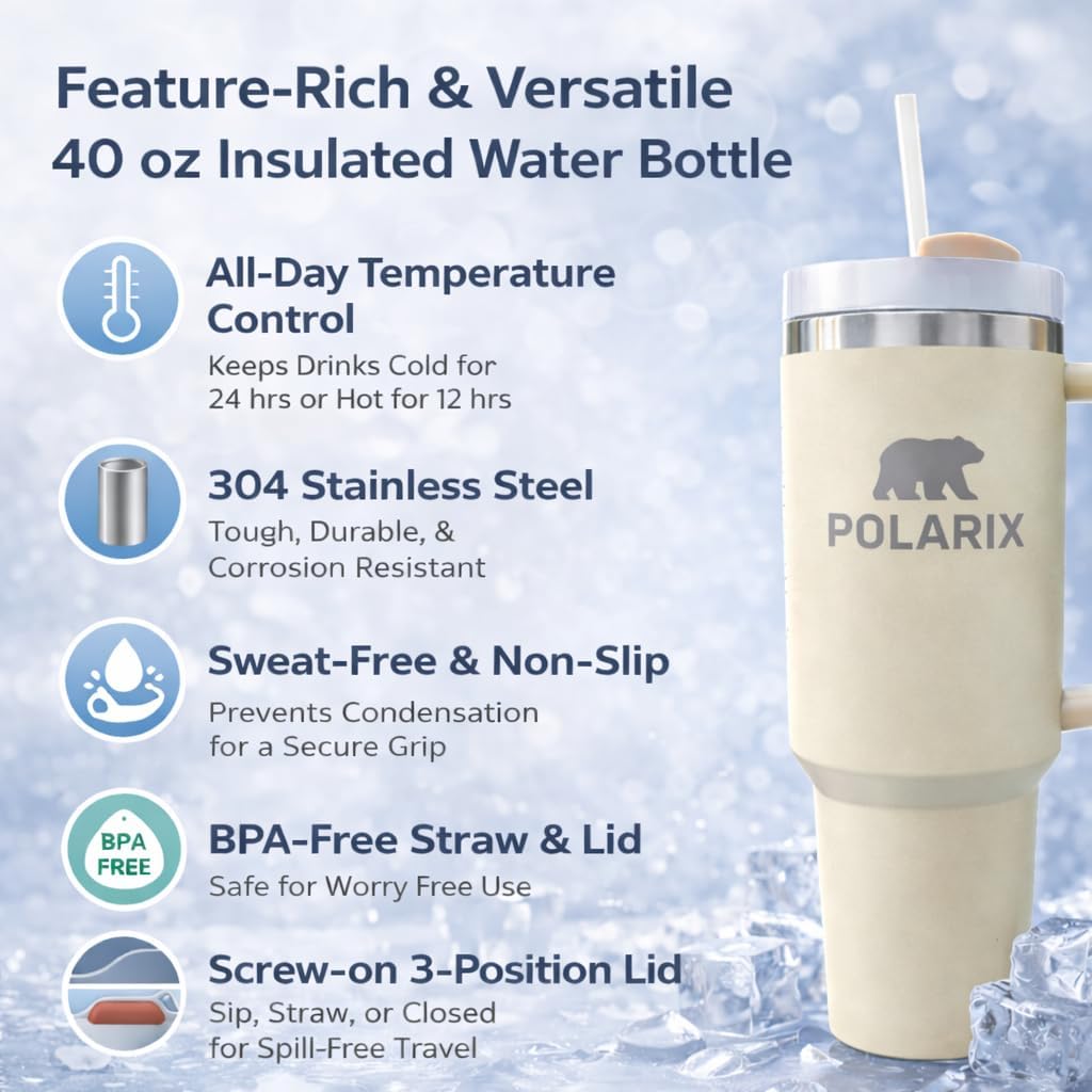 Botella de agua Polarix de acero inoxidable sin BPA con pajita