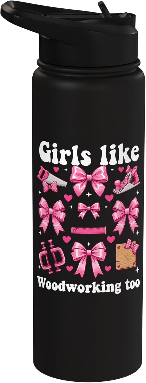 Botella de agua acero inoxidable aislada rosa para talleres de madera