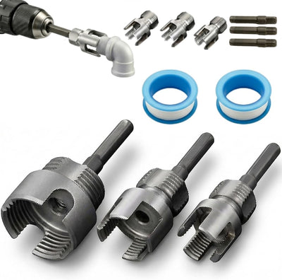 Kit enhebrador PVC 3 pzas para tubos 1/2-1" con taladro