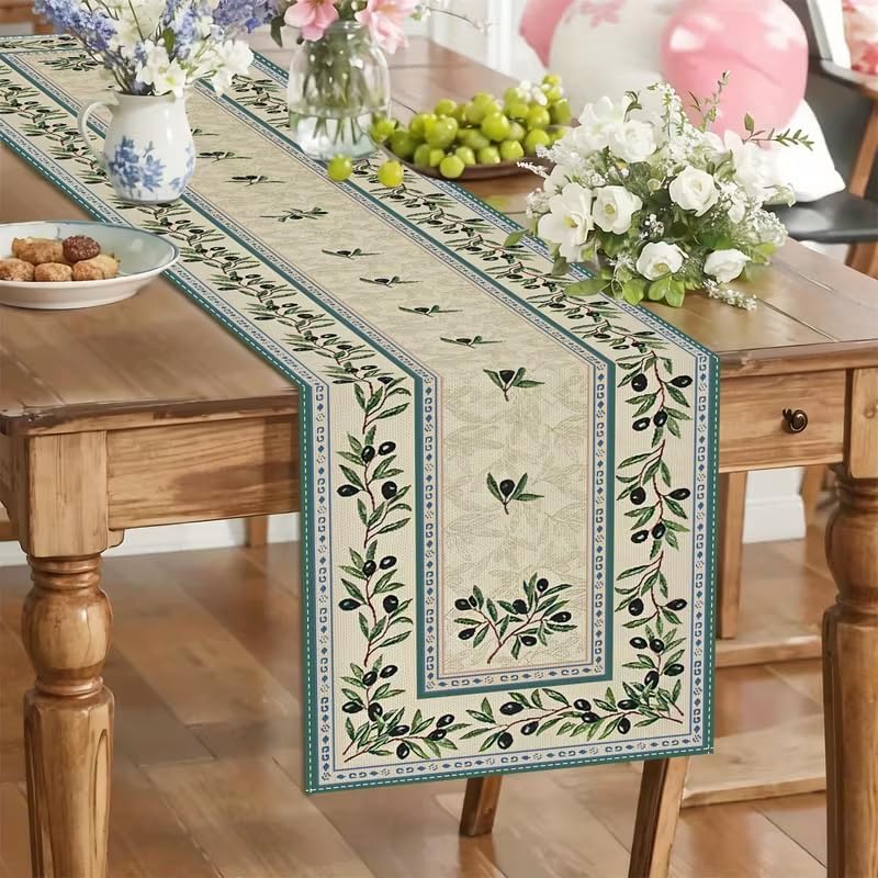 Camino mesa retro ramas olivo verde 13x72pulg