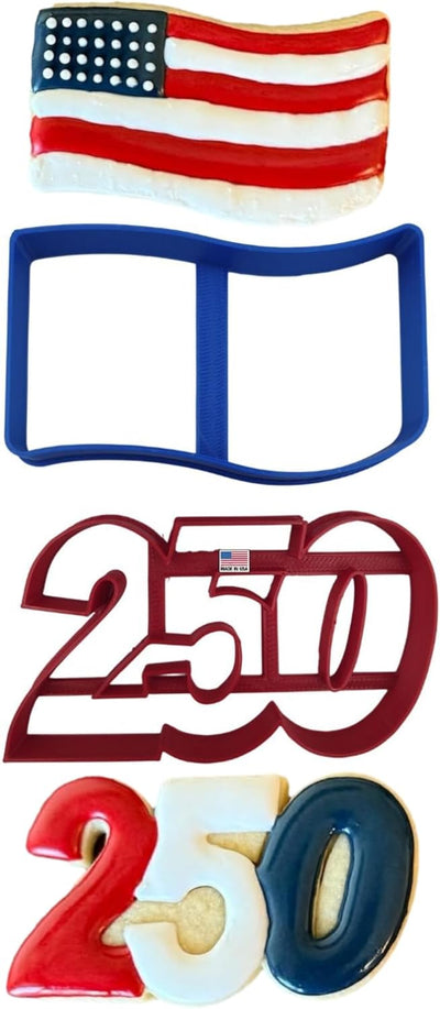 Recortador de galletas USA 250 con bandera y número 250 para Fourth of July