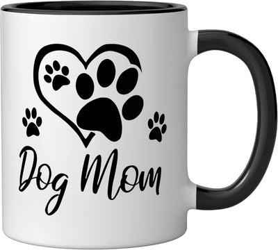 Taza de cerámica para perros con huella de pata y corazón, negro/blanco