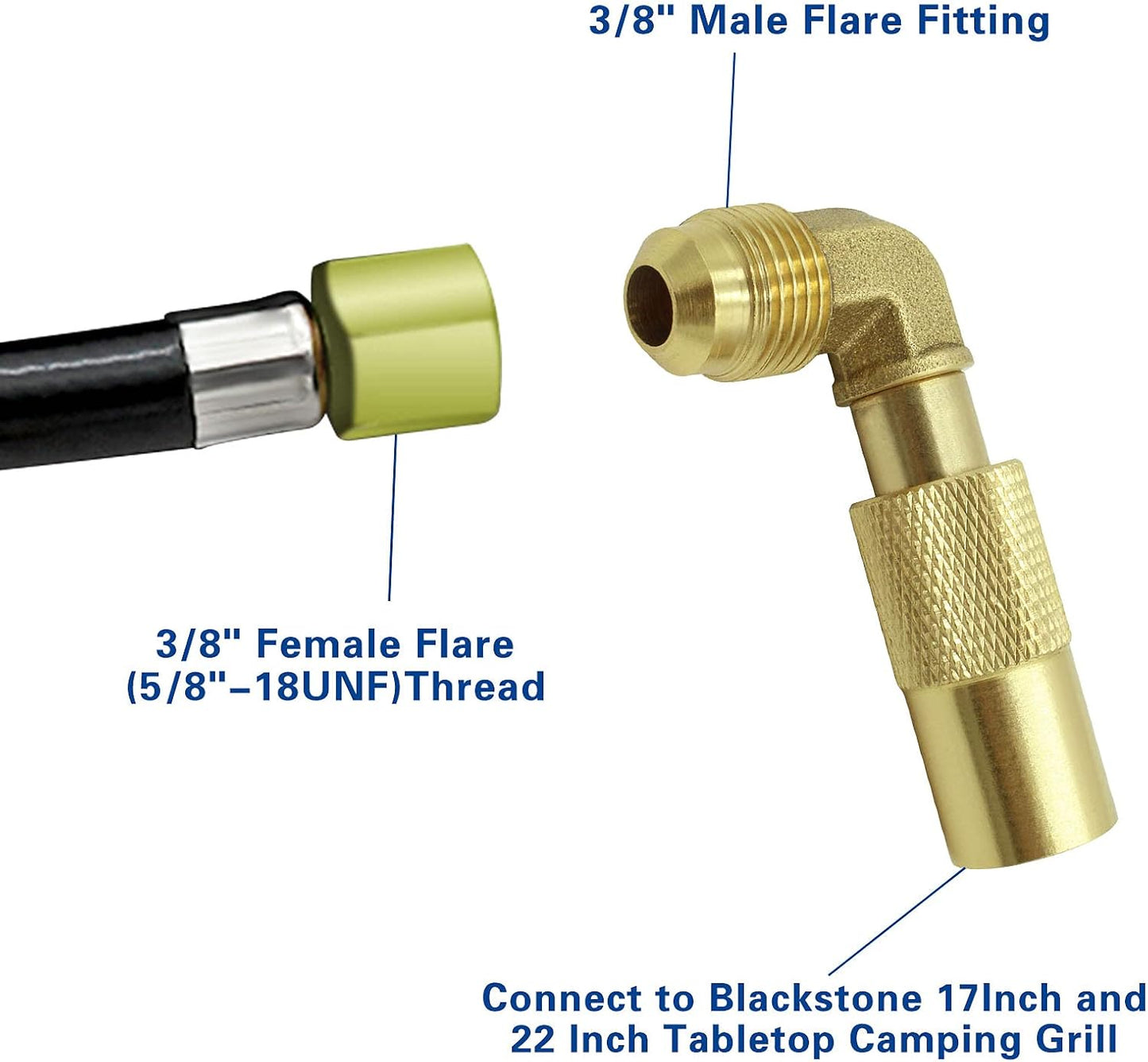 Adaptador codo propano 3/8 pulg macho para parrilla Blackstone