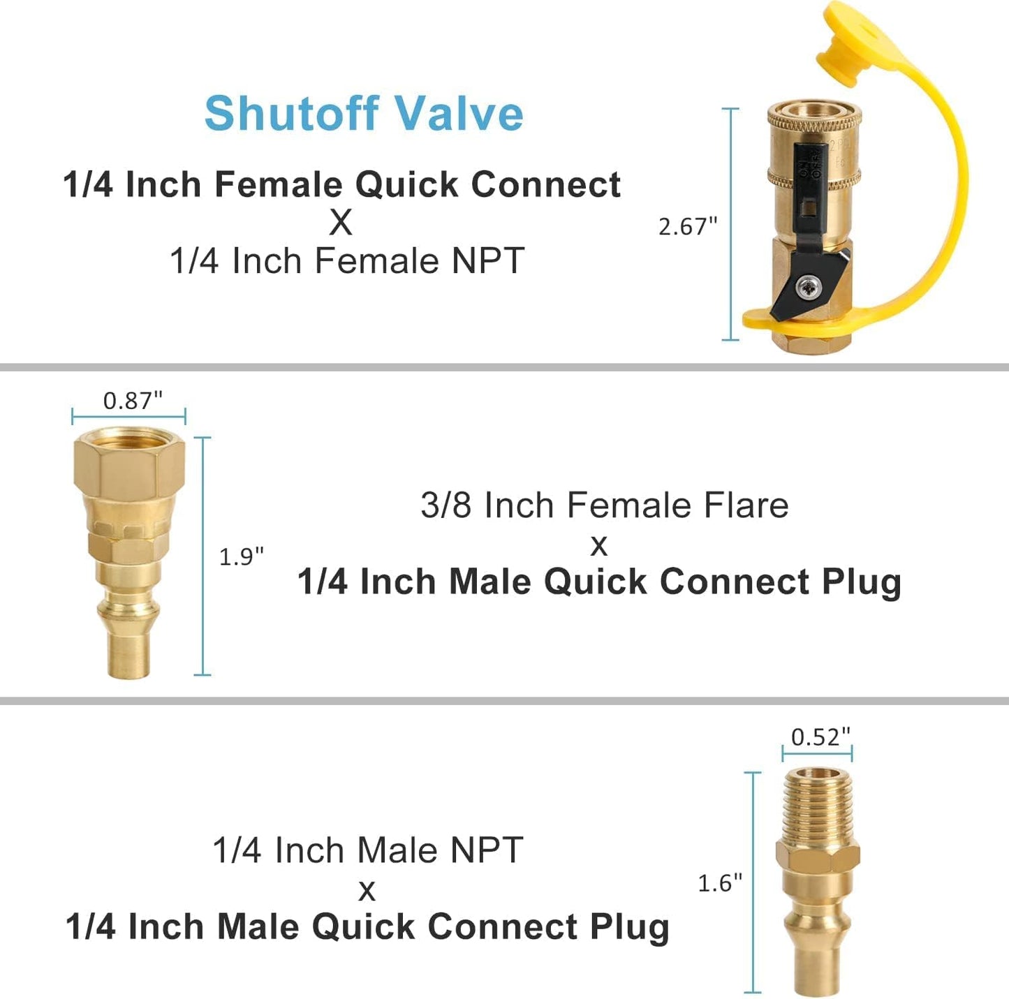 Adaptador conexión rápida propano RV 1/4 kit válvula cierre