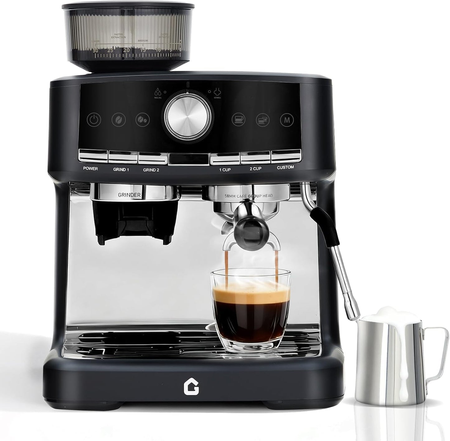 Máquina Espresso Acero Inox 20 Bar Molinillo Espumador Leche