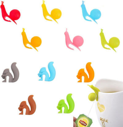 Clips para bolsitas de té de caracol y ardilla, soportes reutilizables de silicona
