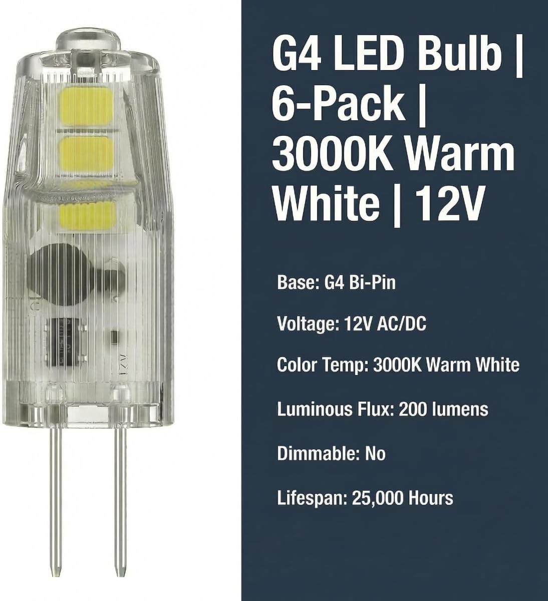 Bombilla LED G4 12 V equivalente a 20 W blanco cálido 3000 K