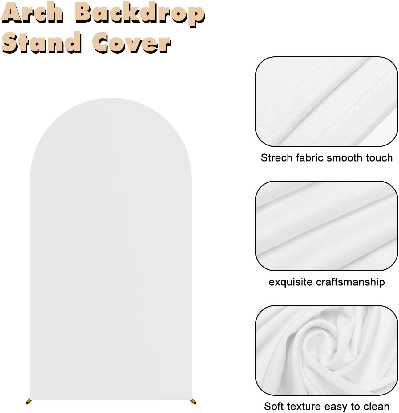 Soporte arco boda 6.6ft cubierta spandex blanca marco dorado