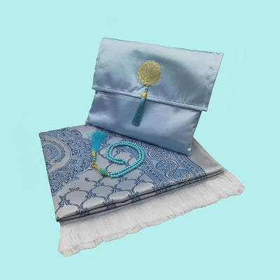 Juego Ramadan alfombra oración con Tasbih bolsa regalo azul