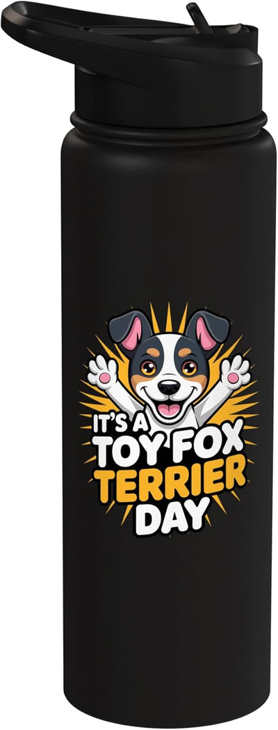 Botella de agua acero inoxidable aislada perro Toy Fox Terrier