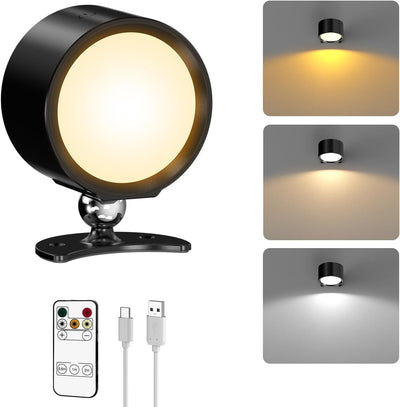 Lámpara pared LED recargable 3 colores 4 brillos rotación 360