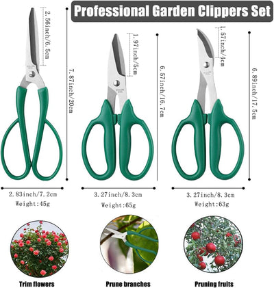 Set 3 Tijeras Podar Jardín Acero Inox Antiderrap