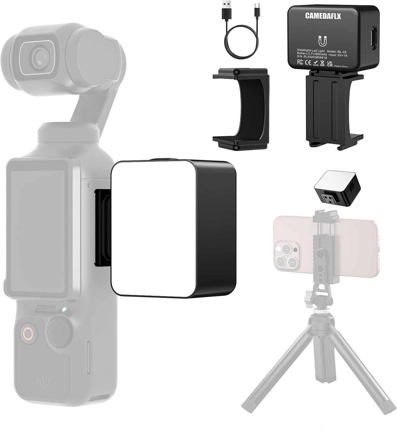 Luz magnética RL03 comp DJJ Osmo Pocket 3 LED 3.3W 2800K-6500K
