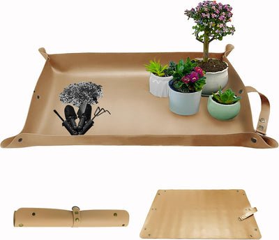 Tapete cuero trasplante suculentas 30x18pulg bandeja plegable