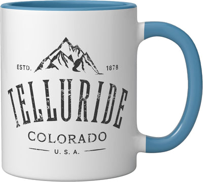 Taza cerámica Telluride Colorado Diseño Montaña Azul/Blanco