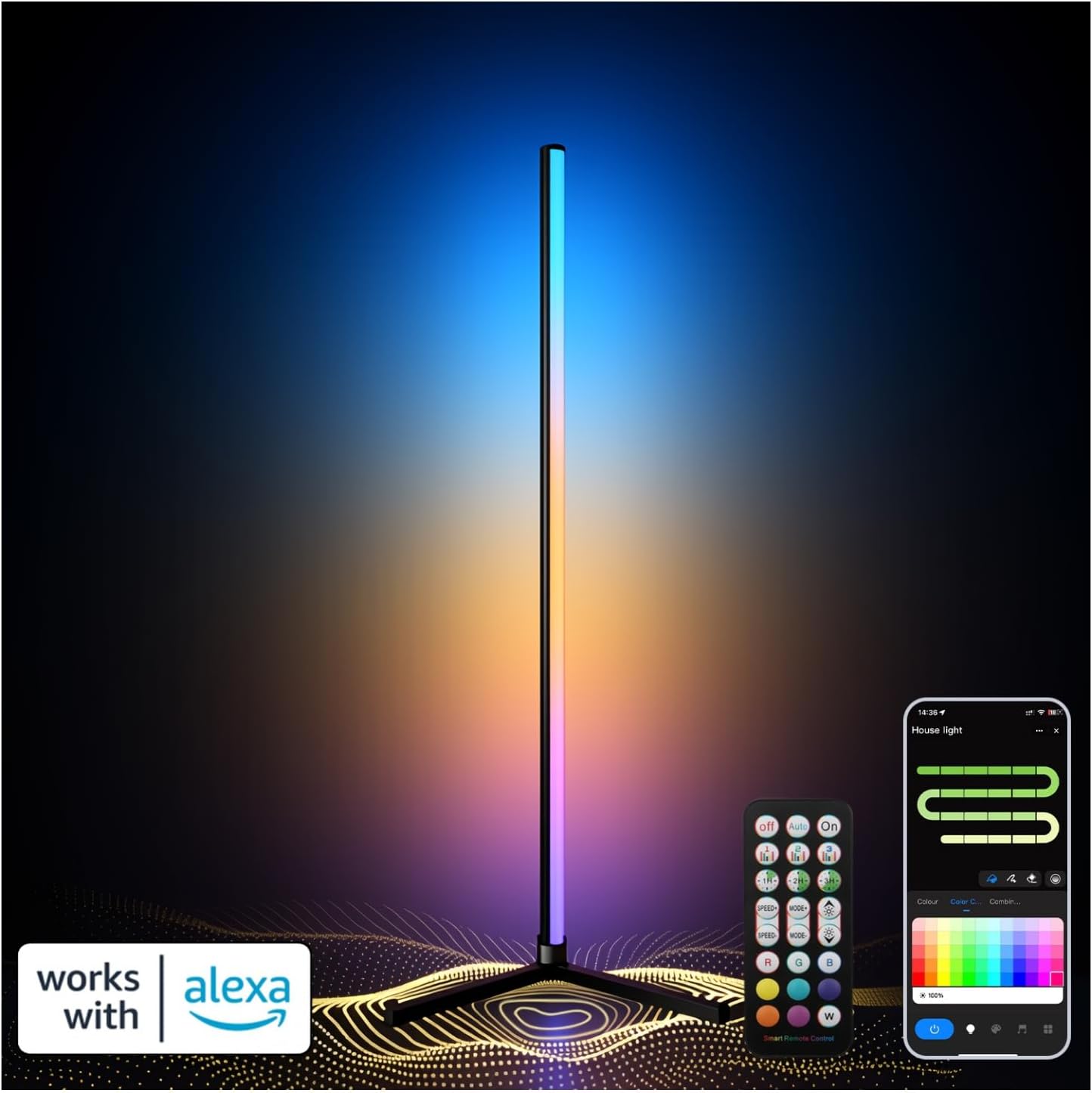 Lámpara pie esquina LED RGB con app Tuya