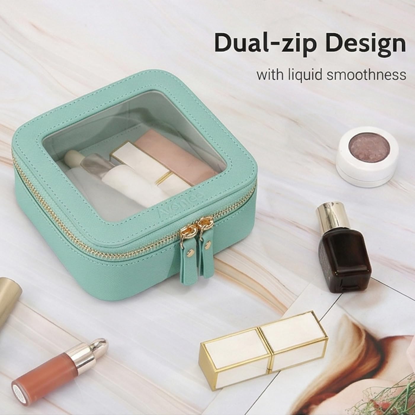 Bolsa maquillaje viaje TSA aprobada con cremallera verde