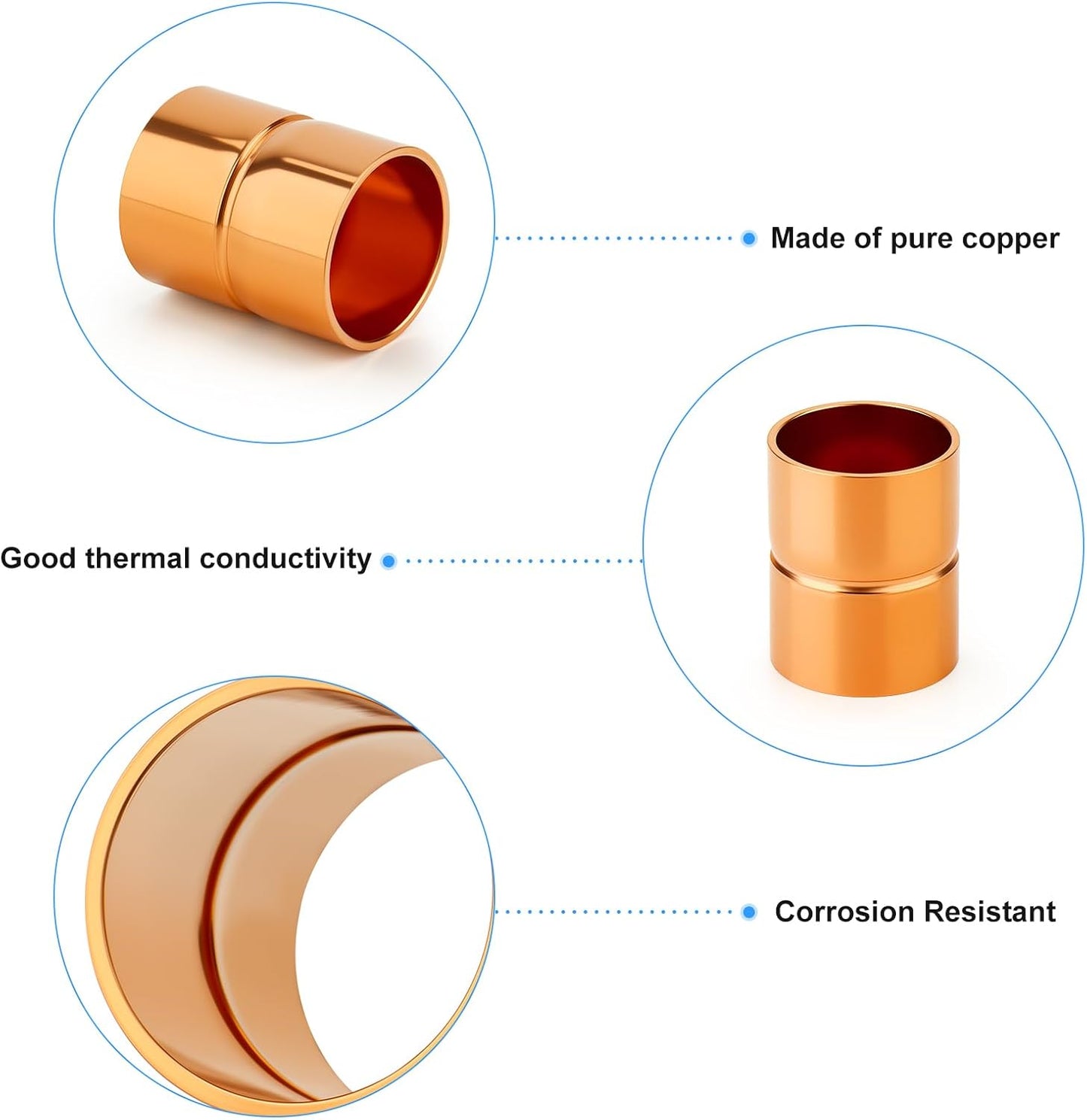 Acoplamiento cobre 3/4" recto con extremo sudor 3uds
