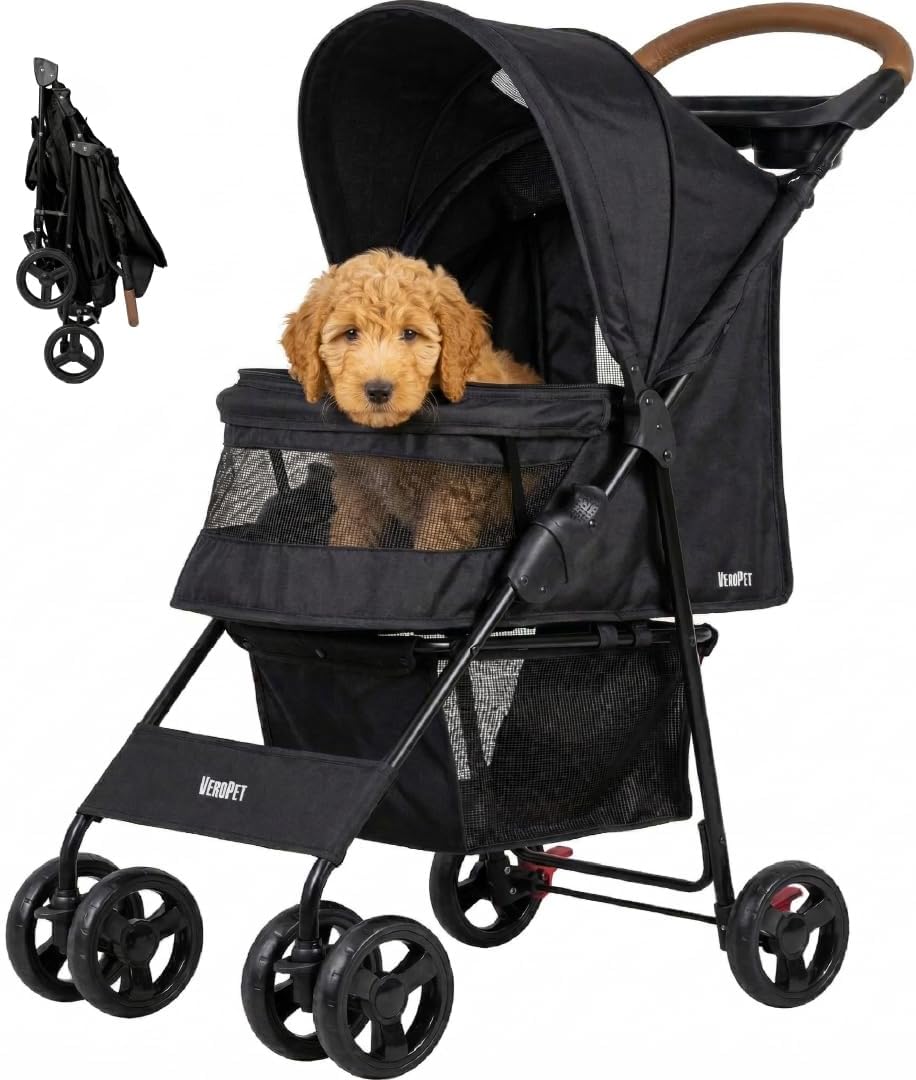 Cochecito plegable para mascotas con malla transpirable y cesta