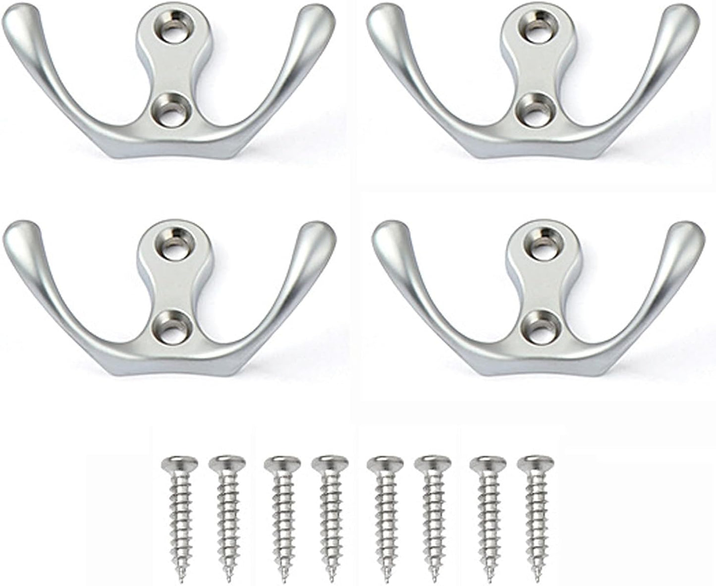 4 Pzas Gancho Ropa Vintage Doble Pared Mate Plata