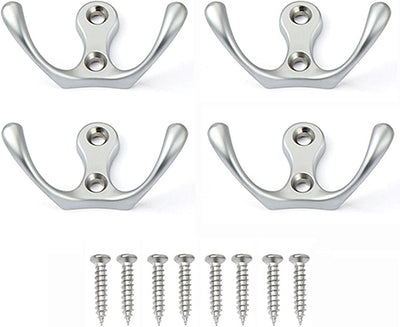 4 Pzas Gancho Ropa Vintage Doble Pared Mate Plata
