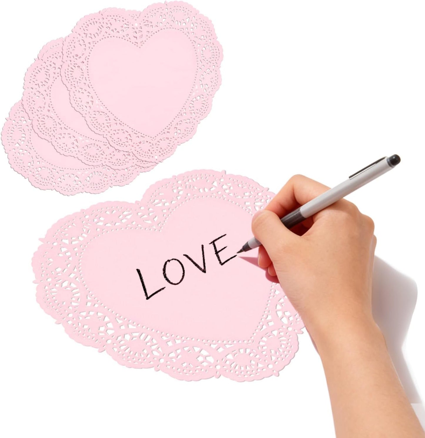 Set 60 pzas papel corazón rosa 10pulg San Valentín decoración mesa