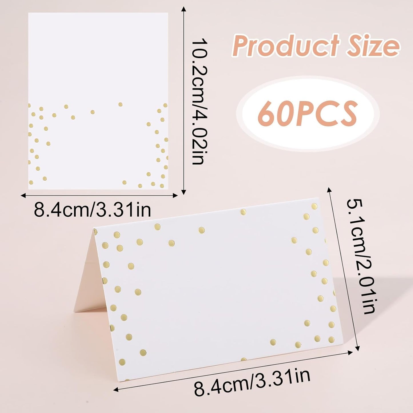 60 Tarjetas Mesa Bufé Doradas 3.5x2.24pulg Plegables