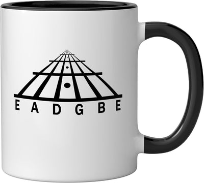 Taza de cerámica para guitarra, traste y cuello E A D G B E, color negro y blanco