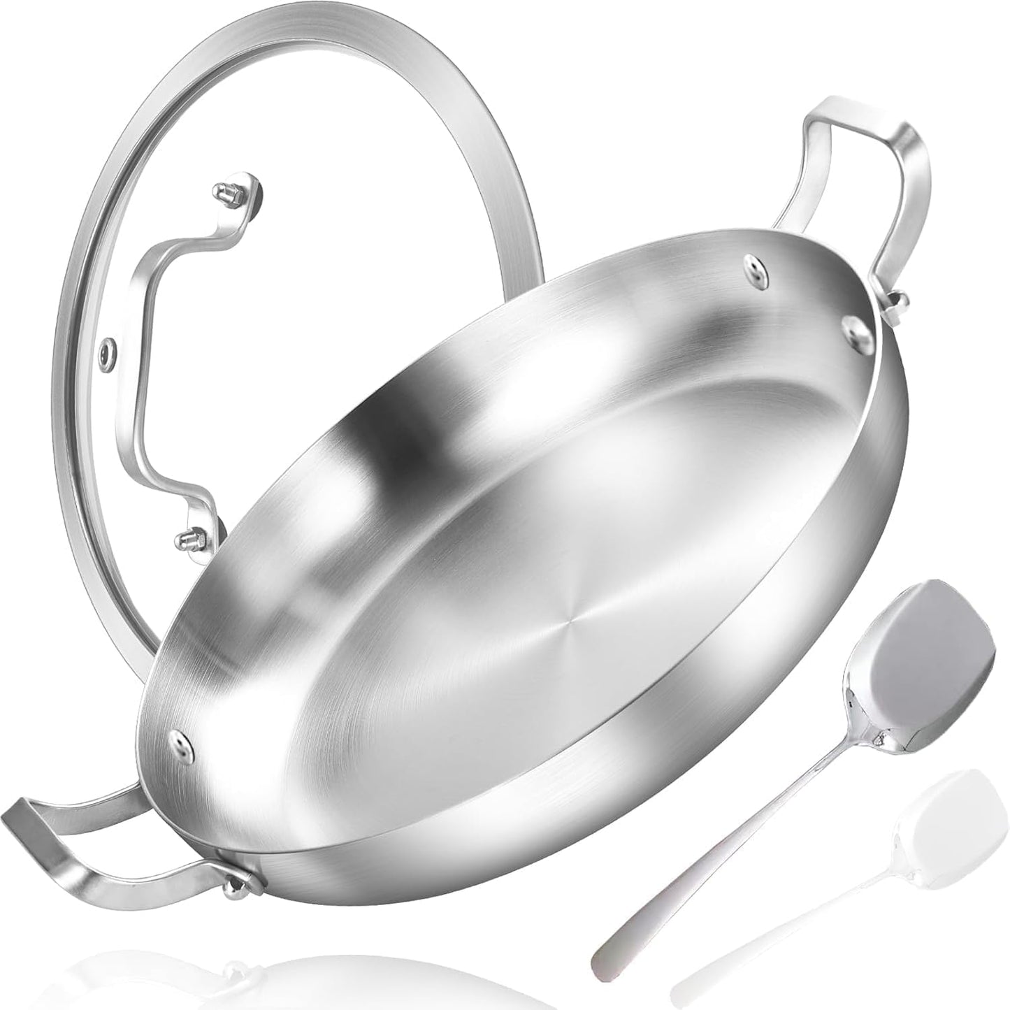 Paellera acero inox 14pulg con tapa asas dobles comp induccion