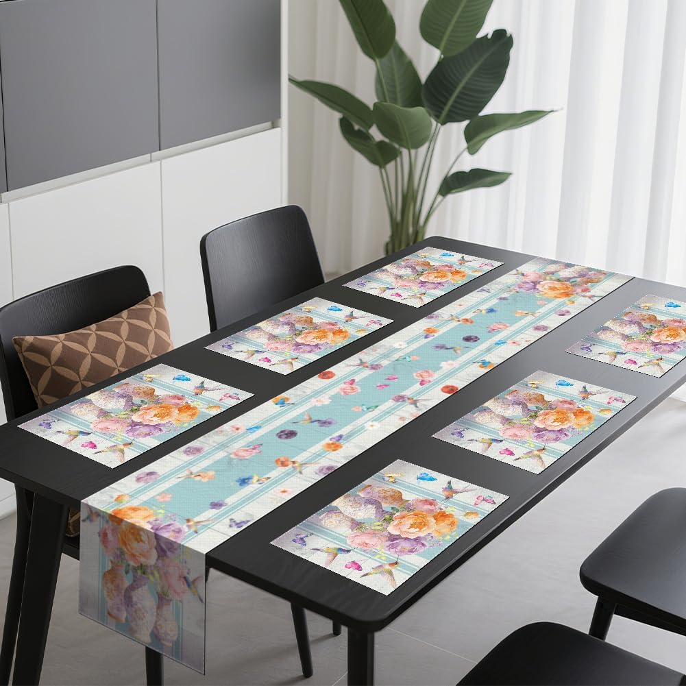 Set 6 manteles colibríes lavables decoración mesa cocina