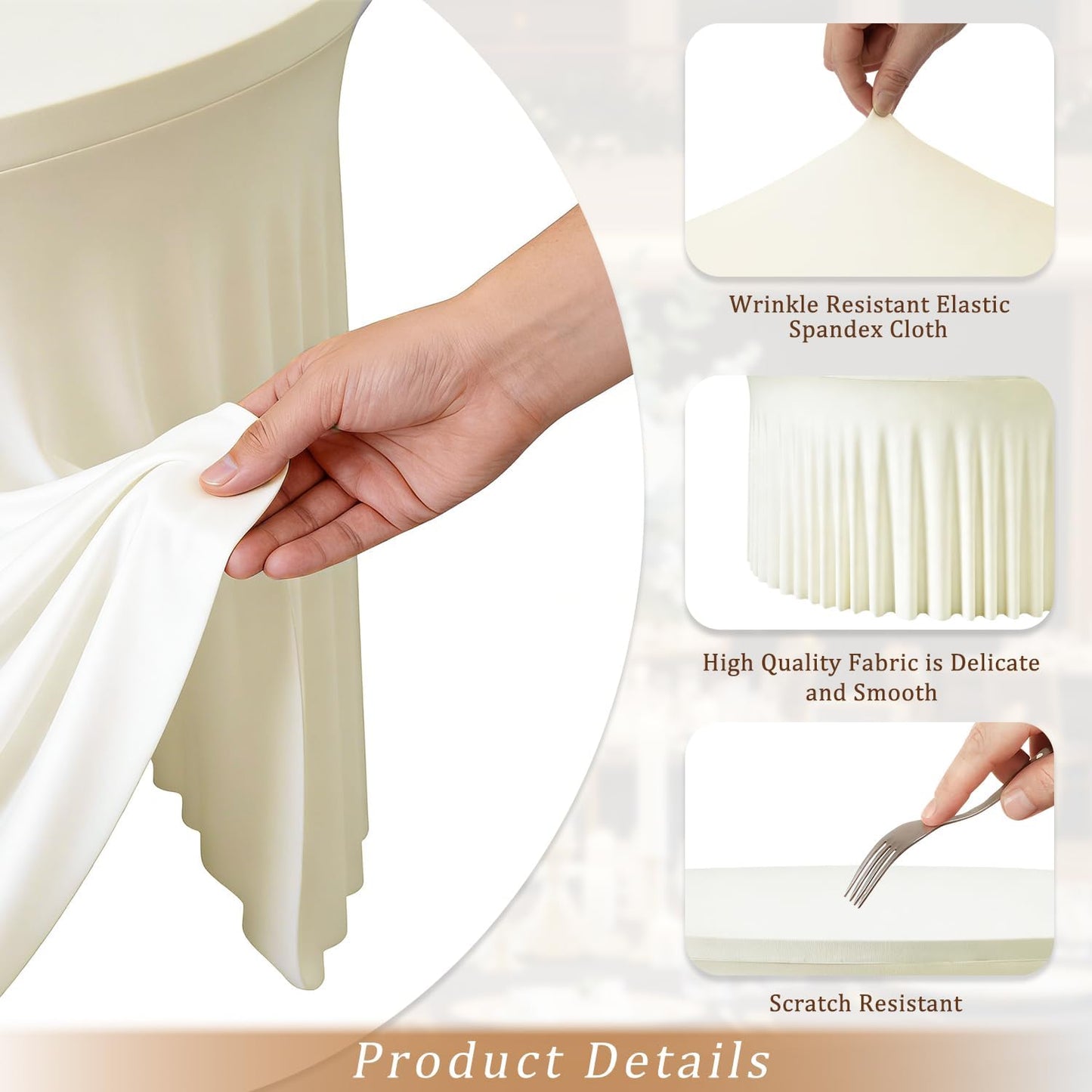 Manta para mesa redonda de spandex ivory con falda ajustable