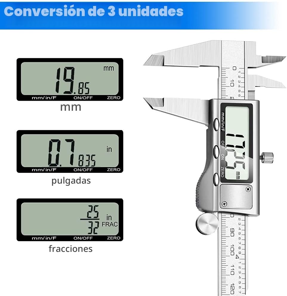 Pinza digital acero inox pantalla LCD 6pulg métrica