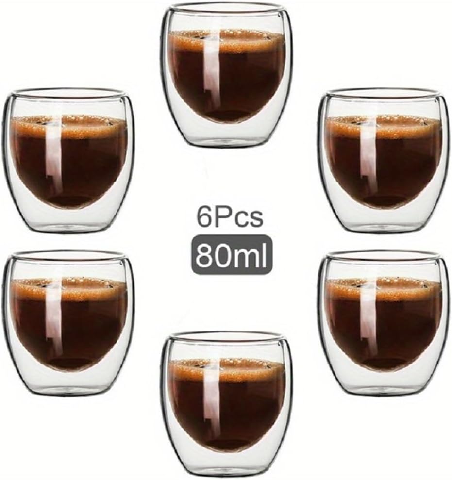 6 Tazas Expreso Doble Pared 2.7oz Transparentes Demitasse