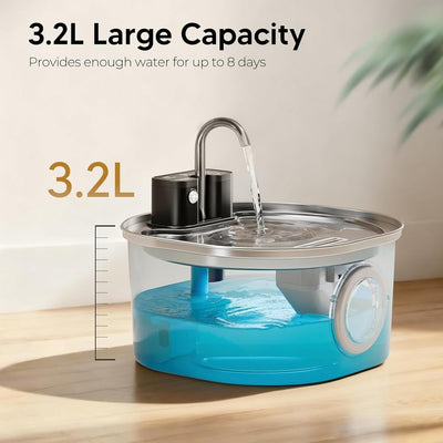 Fuente agua gato acero inox 3.2L inalámbrica con bomba silenciosa