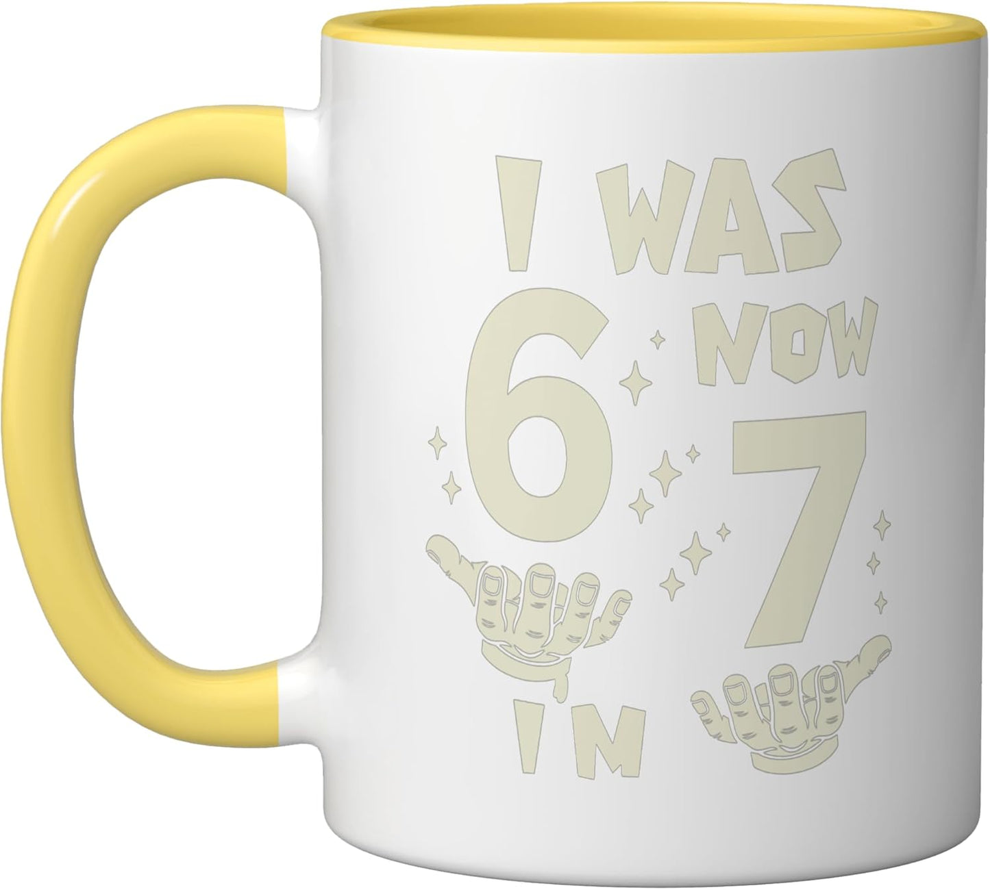 Taza cerámica de cumpleaños 7 años con gesto de mano