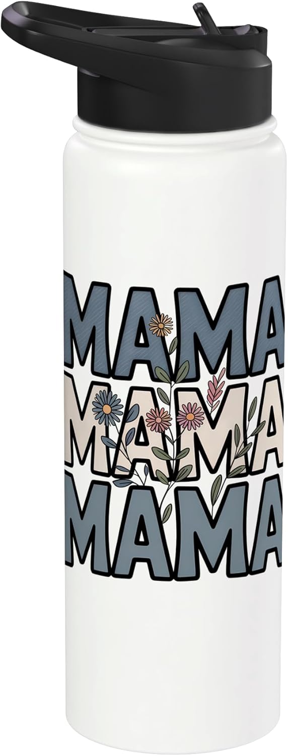 Botella de agua acero inoxidable aislada diseño bohemio mamá flores