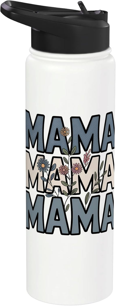 Botella de agua acero inoxidable aislada diseño bohemio mamá flores