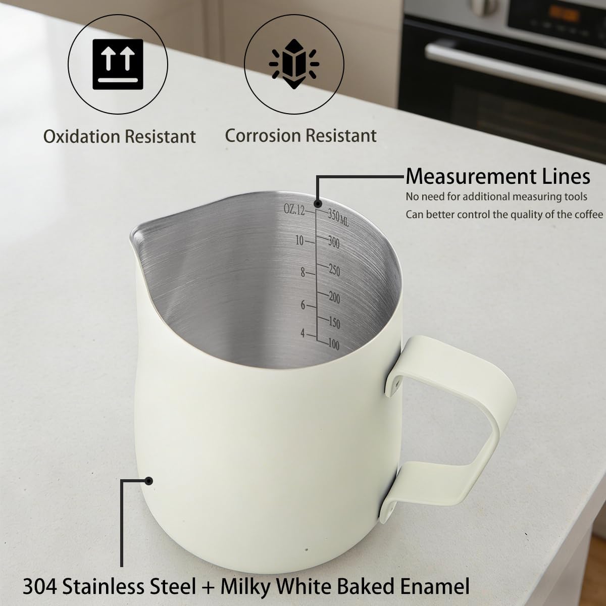 Vaso espumador de leche de acero inoxidable 304 blanco