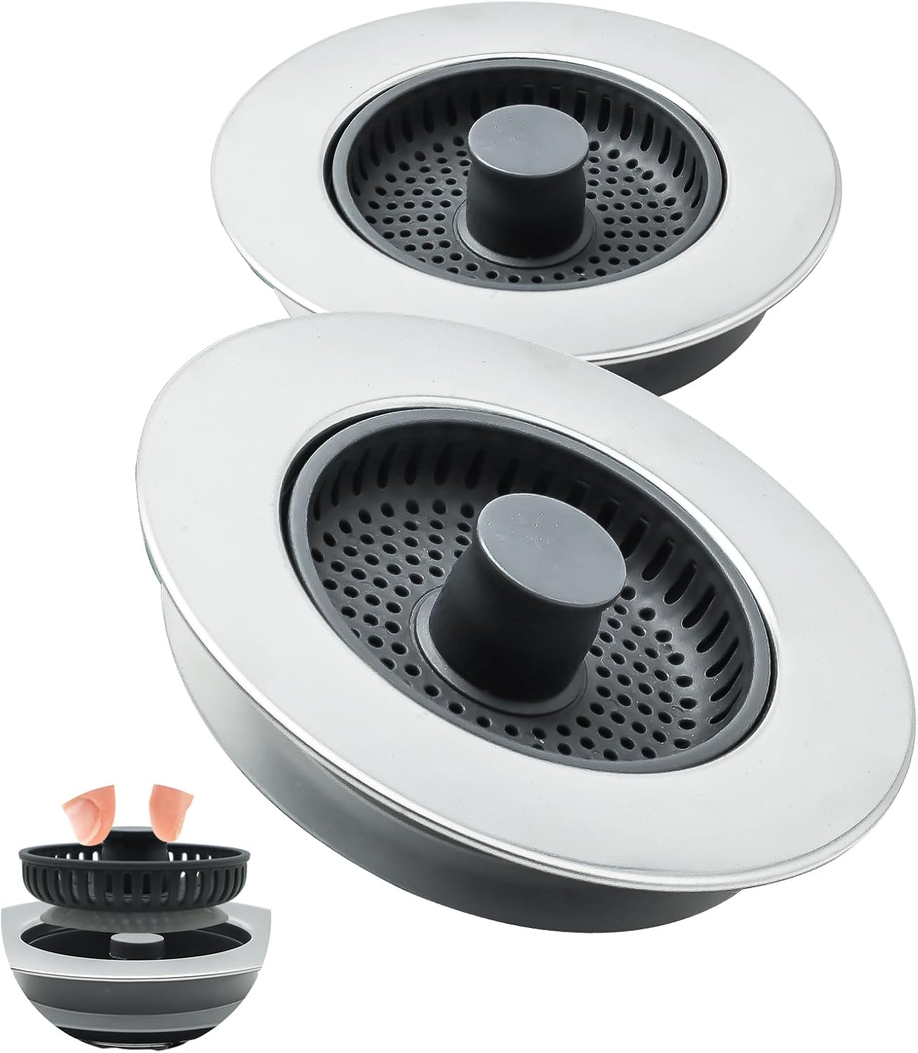 2 Tapones Drenaje 3en1 Acero Inox Fregadero