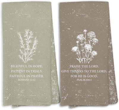 Juego de 2 toallas de cocina cristianas con versículos espirituales estilo bohemio