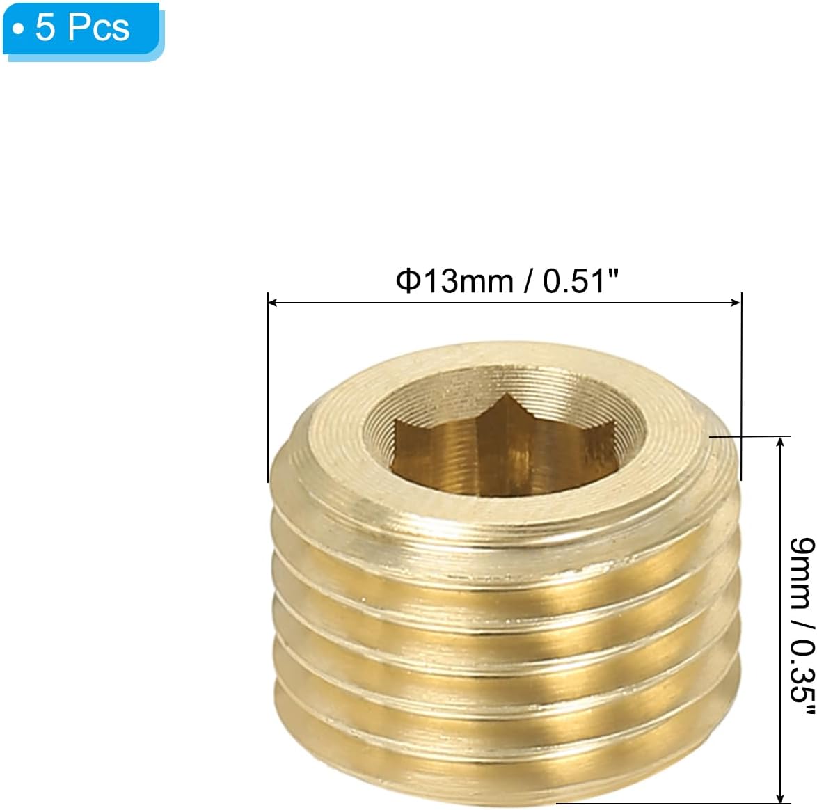 Conector BSP 1/4 pulg hex interno pack 5 latón