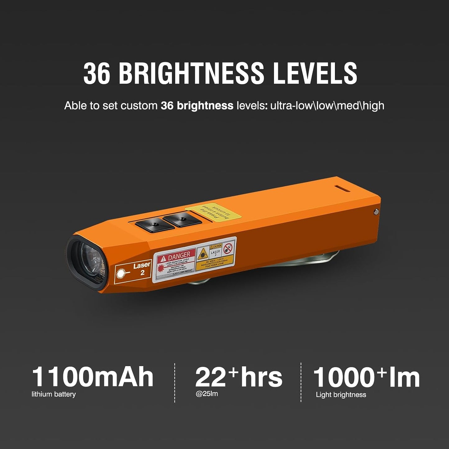 Linterna EDC USB C luz blanca UV 1000lm plana portátil naranja
