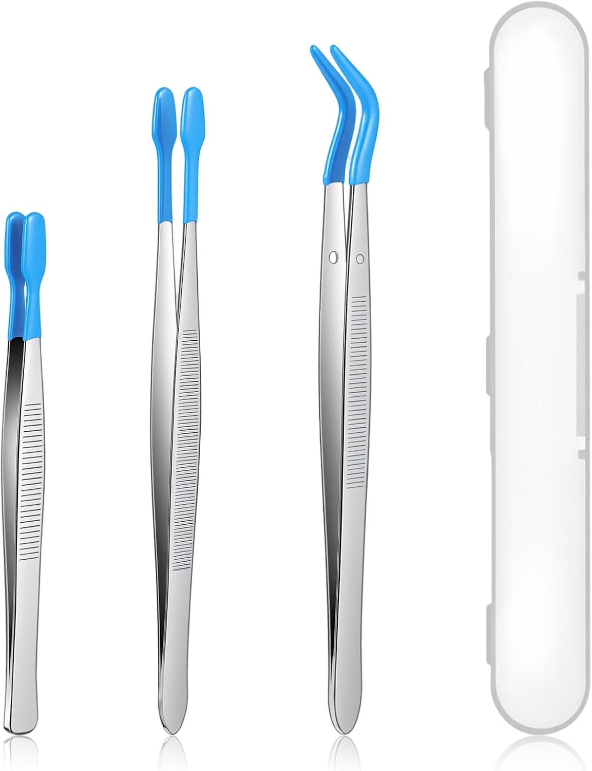 Set 3 Pinzas Silicona Estuche Herramientas Precisión Azul